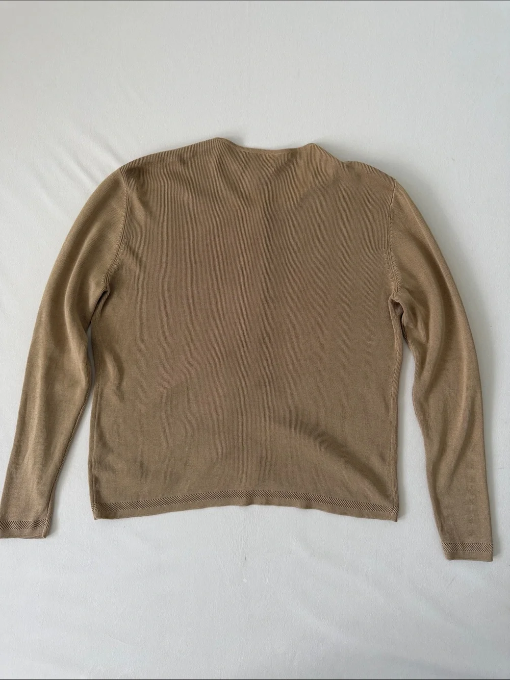 Lauren Ralph Lauren Women's Camel Crewneck 100% Silk Cardigan Sweater Size Large - Picture 7 of 8